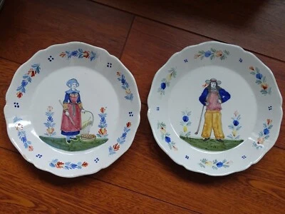 VINTAGE TWO PLATES CERAMIC HB QUIMPER FRANCE BRETON 19th Century - Image 1 of 4