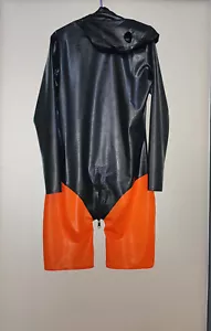 Latex Rubber Schwarz Catsuit Bodysuit Jumpsuit Hood Tights Size Men XL - Bild 1 von 2