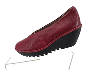 Zapatos sin cordones FLY London para mujer YAZ de cuña de cuero talla 39 / EE. UU. 8,5 rojos - Imagen 1 de 11