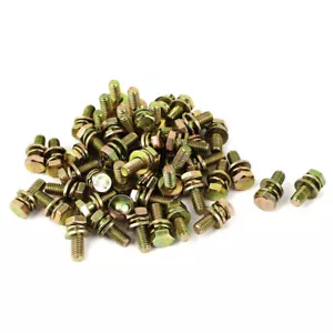 50pcs M6x16mm 8.8 Grade Yellow Zinc Plated Hex Head Bolt w Washer - Picture 1 of 1