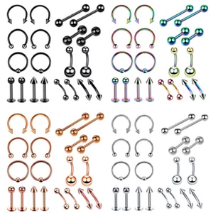 20pcs Mix Body Piercing Stainless Steel Nose Eyebrow Lip Navel Ring Stud 14G 16G - Picture 1 of 12