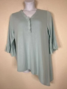 Top asimétrico tejido con volantes azul claro Soft Surroundings para mujer talla XL cuello en V - Imagen 1 de 6