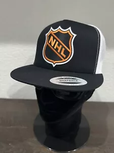 RETRO NHL NATIONAL HOCKEY LEAGUE SHIELD ORANGE LOGO ADULT SNAPBACK HAT BLACK NEW - Picture 1 of 5
