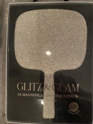 Espejo de mano con vista de aumento GLITZ & GLAM 5x plateado brillante TikTok viral Foto 1 de 2