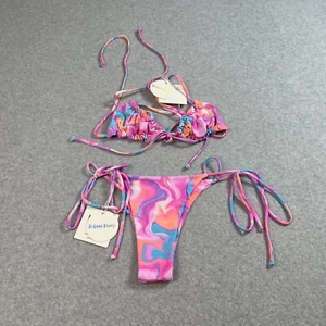 Kulani Kinis Bikini Woman M Bottom XS Top Pink Tye Dye Thong Tie Side Beach Pool - Picture 1 of 12
