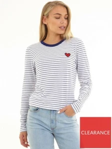 Brave Soul Heart Detail Stripe Top - White - Picture 1 of 6