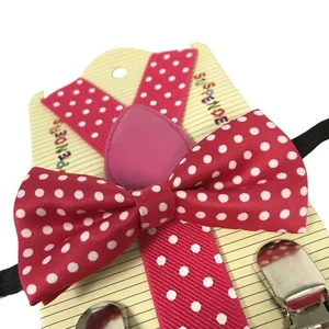 "HOT PINK POLKA DOT" Matching Suspender & Bow-Tie Set Kids Toddler Boys Girls - Picture 1 of 2