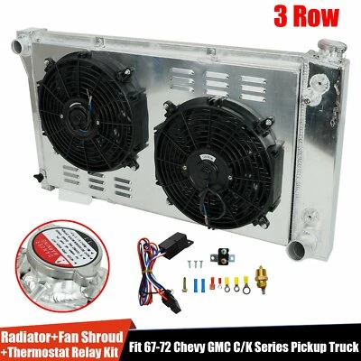 CC369 3 Row Radiator+Shroud Fan Relay For 1967-72 Chevy/GMC C/K 10/20/30 Pickup - Image 1 of 4