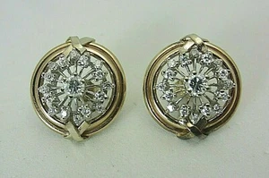 Vintage 14K Yellow and White Gold And 1.00 Carat Diamond Earrings X - Picture 1 of 10