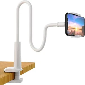 Phone Holder Bed Gooseneck Mount - Flexible Arm 360 Clip White - Picture 1 of 7