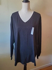 Sonoma Women's Plus 4X Metallic Striped Tee Short Sleeve Black/Gold-FLAW/SIZE - Picture 1 of 10