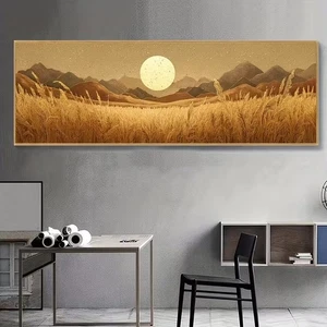 Panoramic View of Wheat Field & Sun Horizon Canvas Print Wall Art Home Decor - Picture 1 of 6