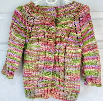 Cárdigan Vintage Años 80 Niñas Tejido a Mano Variegado Botones Perlados Talla 6 Foto 1 de 4