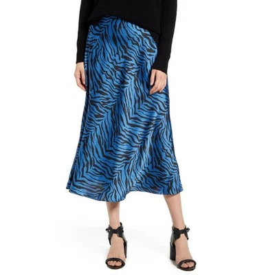 Falda midi satinada con estampado de cebra Rebecca Minkoff talla 6 azul negro estampado animal  Foto 1 de 4