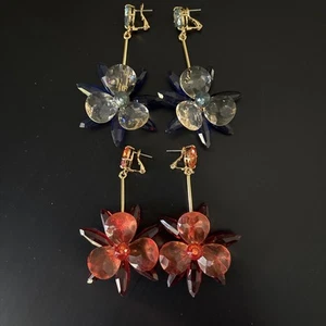Two(2) Kate Spade New York Blooming Brilliant Blue & Red Flower Drop Earrings - Picture 1 of 22