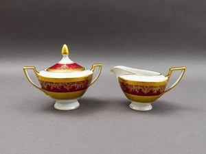 DW Porzellan Karlsbader Wertarbeit Fuchsia Gold Encrusted Creamer Sugar Bowl Set - Picture 1 of 9