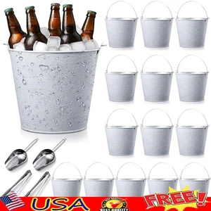 24 Pezzi Secchi Zincati Pala Ghiaccio Pinze Porta Birra Forniture per Feste Nuovo - Foto 1 di 8