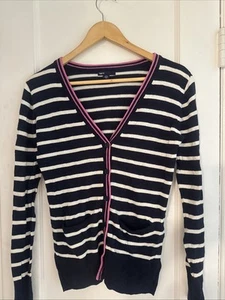 Gap Kids Blue and White Striped V-Neck Cardigan with Pink Detailing Size XXL - Picture 1 of 6