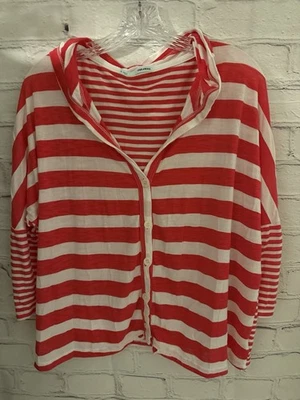 Sudadera con capucha para mujer Maurices roja/blanca a rayas ligera con botones delanteros XL Foto 1 de 4