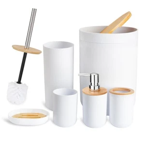 Bamboo Bathroom Accessory Set 6 Pieces Set- Soap Dish Toothbrush Holder Rinse - Picture 1 of 7