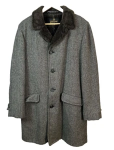 Vintage Luxury Zero King Men's Wool Overcoat Faux Fur Collar & Lining Size 38 - Picture 1 of 7
