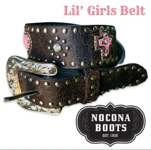 Girl's Nocona Western Belt Studded Rhinestone Hearts Cross Studs Pink 20 - Picture 1 of 4