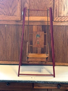 Adorable Vintage Wood 24" Tall Free Standing Doll Swing Folding Easel - Picture 1 of 7