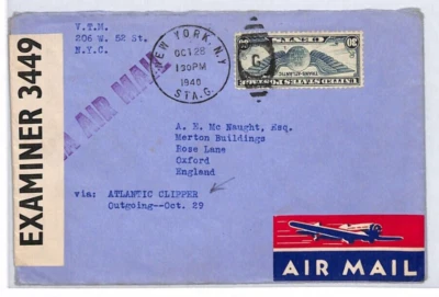 USA WW2 Air Mail Cover NY VTM TUXEDO PARK GB Oxford SAS McNaught 1940 YL240 - Image 1 of 4