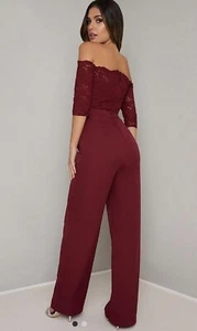 NEW SIZE 10 BARDOT EMBROIDERED JUMPSUIT IN BURGUNDY BY CHI CHI WIDE LEG - Picture 1 of 4