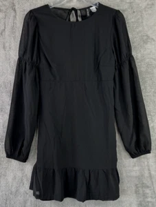 Divided H&M Small Black Long Bell Sleeve Open Tied Back Dress Sheath Witchy Goth - Picture 1 of 14