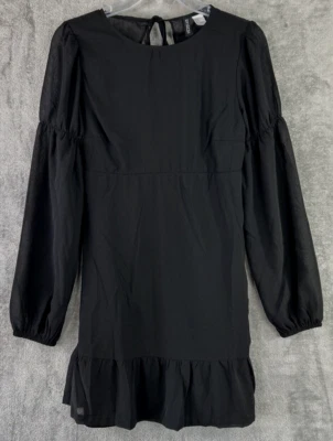 Divided H&M Small Black Long Bell Sleeve Open Tied Back Dress Sheath Witchy Goth - Image 1 of 4