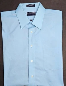 Mens Stafford Cotton Blend Broadcloth Short Sleeve Blue Button Up Shirt 17 1/2 - Picture 1 of 2