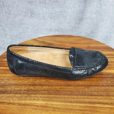 Mocasines cómodos sin cordones Vionic Larrun Flats para mujer 6,5 de cuero negro con estampado de serpiente Foto 1 de 4