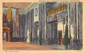Postal LA: Memorial Hall, State Capitol Baton Rouge, Louisiana Linen años 40 - Imagen 1 de 2