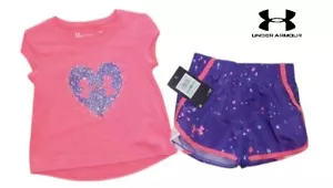 Under Armour Girls Shorts Shirt Set Outfit Baby Toddler Cerise Pink 18M NWT - Picture 1 of 3