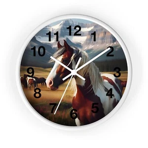 Bemalte wilde Mustang Pferde in der Wildnis Kunst Wanduhr ganz Holzrahmen - Bild 1 von 19