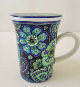 Vera Bradley Coffee Teacup Mug With Lid and Handle Blue Rhapsody Design - Picture 1 of 14