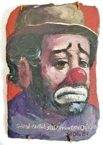 ANTON ZINSKI Ölgemälde auf Schiefer Clown Emmett Kelly Portrait New Orleans 1984 - Bild 1 von 2