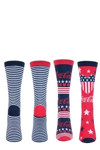 Coca Cola Socks Womens Gift Idea Cotton Rich Striped and Patterned - 2 Pair Pack - Picture 1 of 3