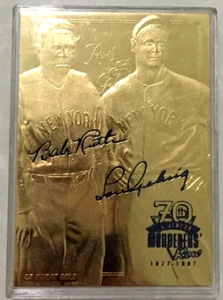BABE RUTH/LOU GEHRIG 70TH ANNIVERSARY SCULPTED AUTOGRAPHED 23KT GOLD CARD! - Picture 1 of 2