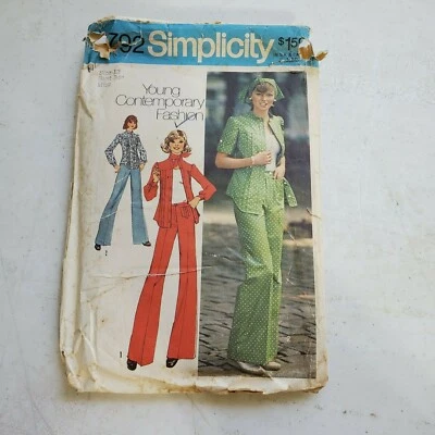 Simplicity Vtg Pattern 6792 Misses Tucked Shirt Pants Scarf Sz 12 CUT 1974 - Image 1 of 4