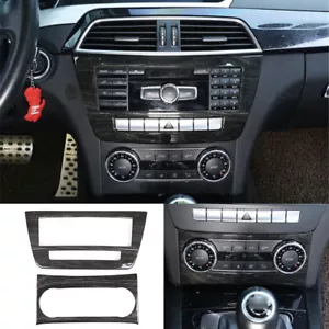 2×Black Wood Central Console CD Air Condition Trim For Benz C Class W204 2011-14 - Picture 1 of 12