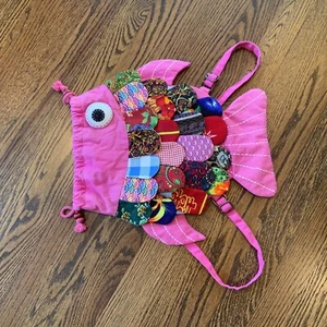 Colorful Backpack Patchwork Fish Boho Kitsch Small Purse Folk Style Cotton - Picture 1 of 9