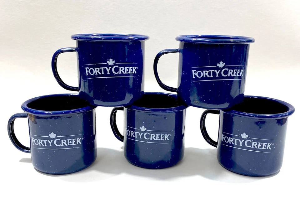 5 Metal Forty Creek Speckled Coffee Mugs Camp Style - Image 1 of 2