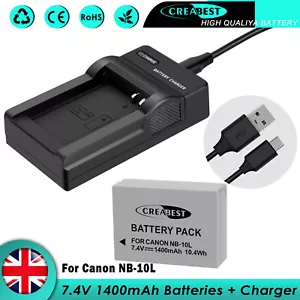 2x NB-10L Battery + Charger For Canon PowerShot G1X G3X G15 G16 SX50 HS SX60 HS - Picture 1 of 21