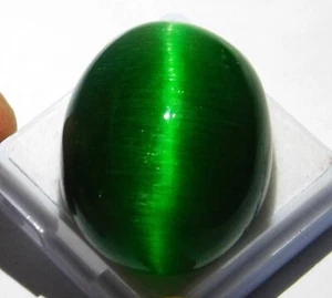 Natural 73 Ct Green Chrysoberyl Cat's Eye Oval (Cabochon) Certified Gemstone - Picture 1 of 4