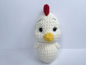 Peluche all'uncinetto pollo fatto a mano bambini morbido coccole imbottito bianco - Foto 1 di 7
