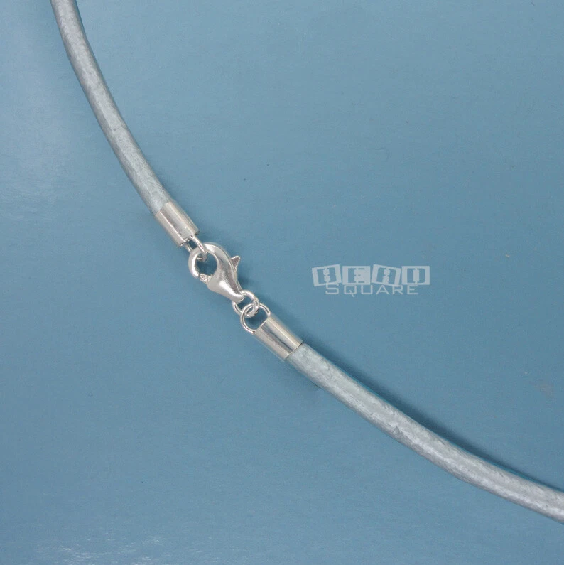 Collar de plata de ley de 2,5 mm 2-1/2 mm redondo de cuero genuino con cordón broche de langosta Foto 1 de 1