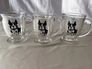 3 Boston Terrier Glas Becher Neu Groß Kaffee Tee Tasse mit Hundedruck - Bild 1 von 2