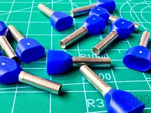 Lot 100pcs Weidmuller Dual/Twin Wire Ferrules 2x14AWG, H2.5/21D ZH, 12mm, BLUE - Picture 1 of 4